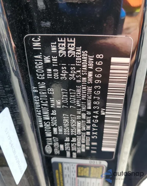 2018 Kia Sorento Lx from USA, damaged, VIN 5XYPG4A38JG396068